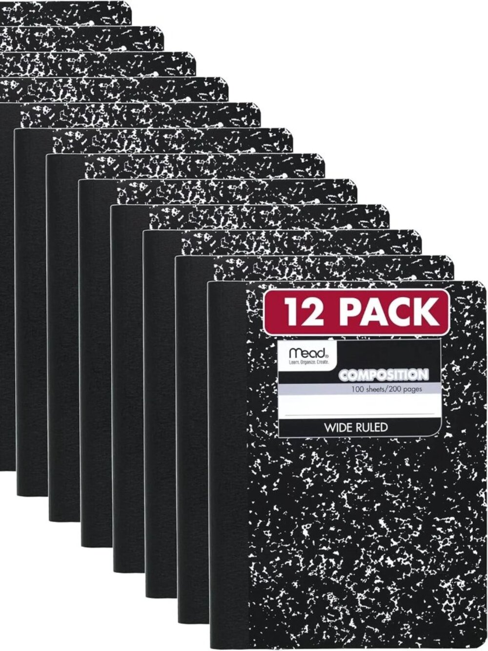 Composition Notebook Comp Book 12 PK Wide Ruled Paper 100 Sheets 9-3/4" 72936